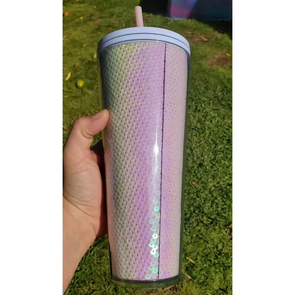 Starbucks White Pink Sequin Tumbler Holiday 2020